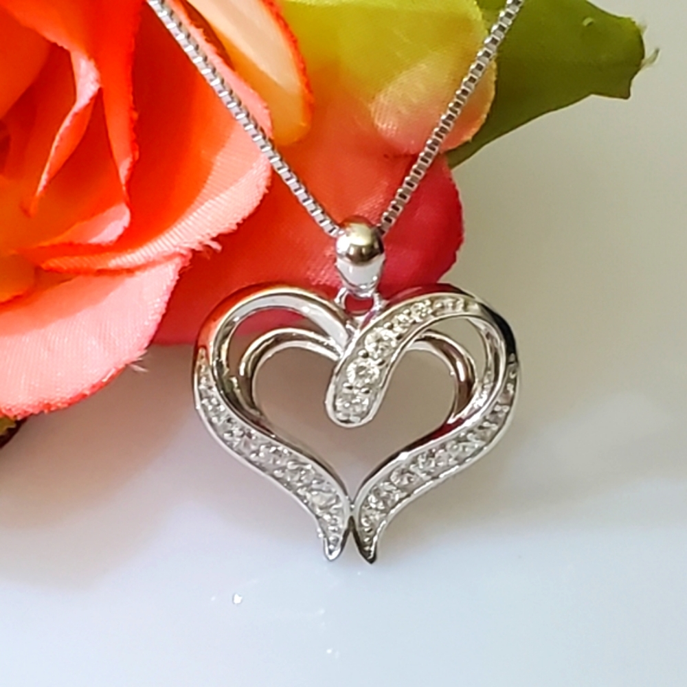 NEW Sterling Diamond Heart Pendant - Picture 2 of 7